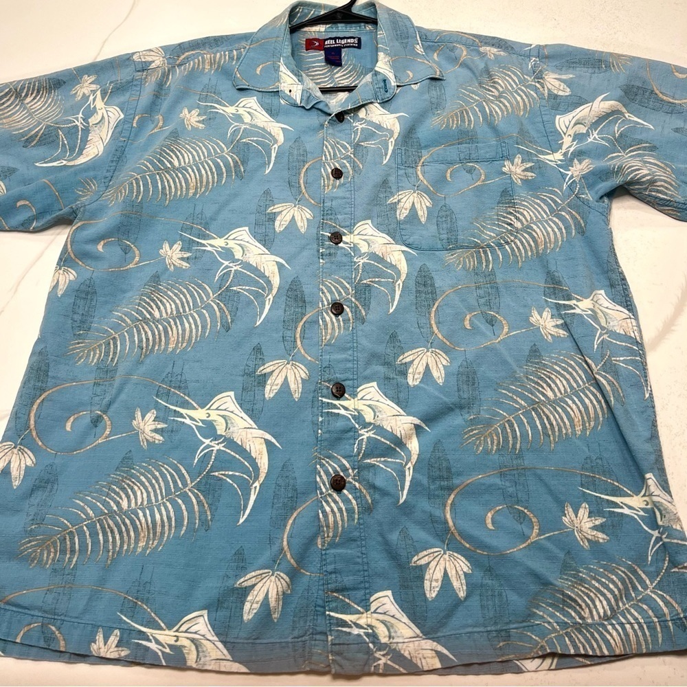 Reel Legends Shirt Button Down Blue Marlin Pattern XL
